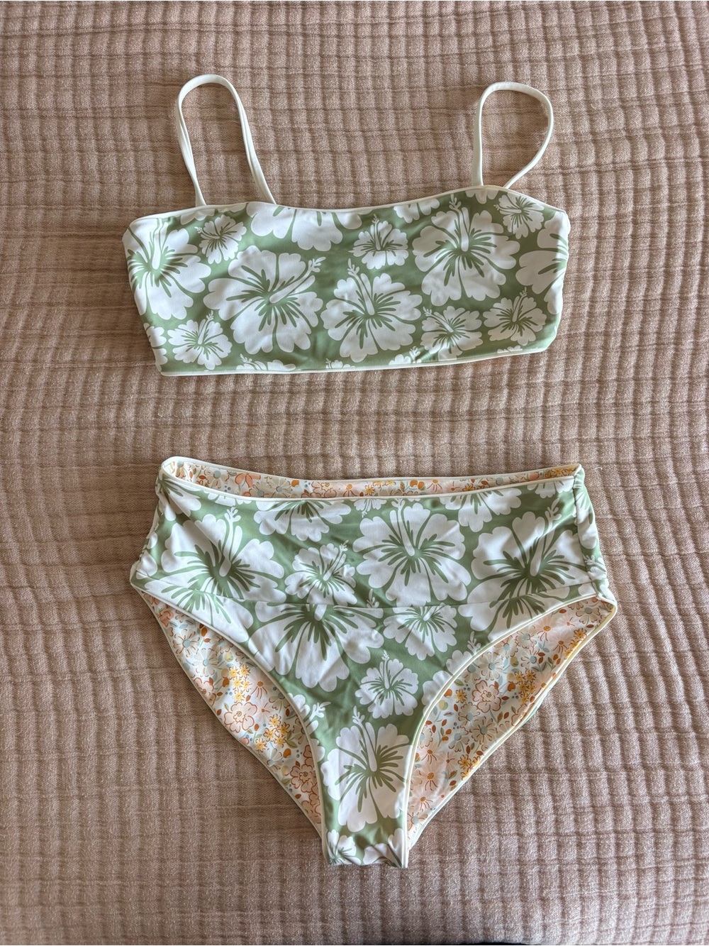 Effortless Swim High-Waist Floral Reversible Bikini Set in Sage